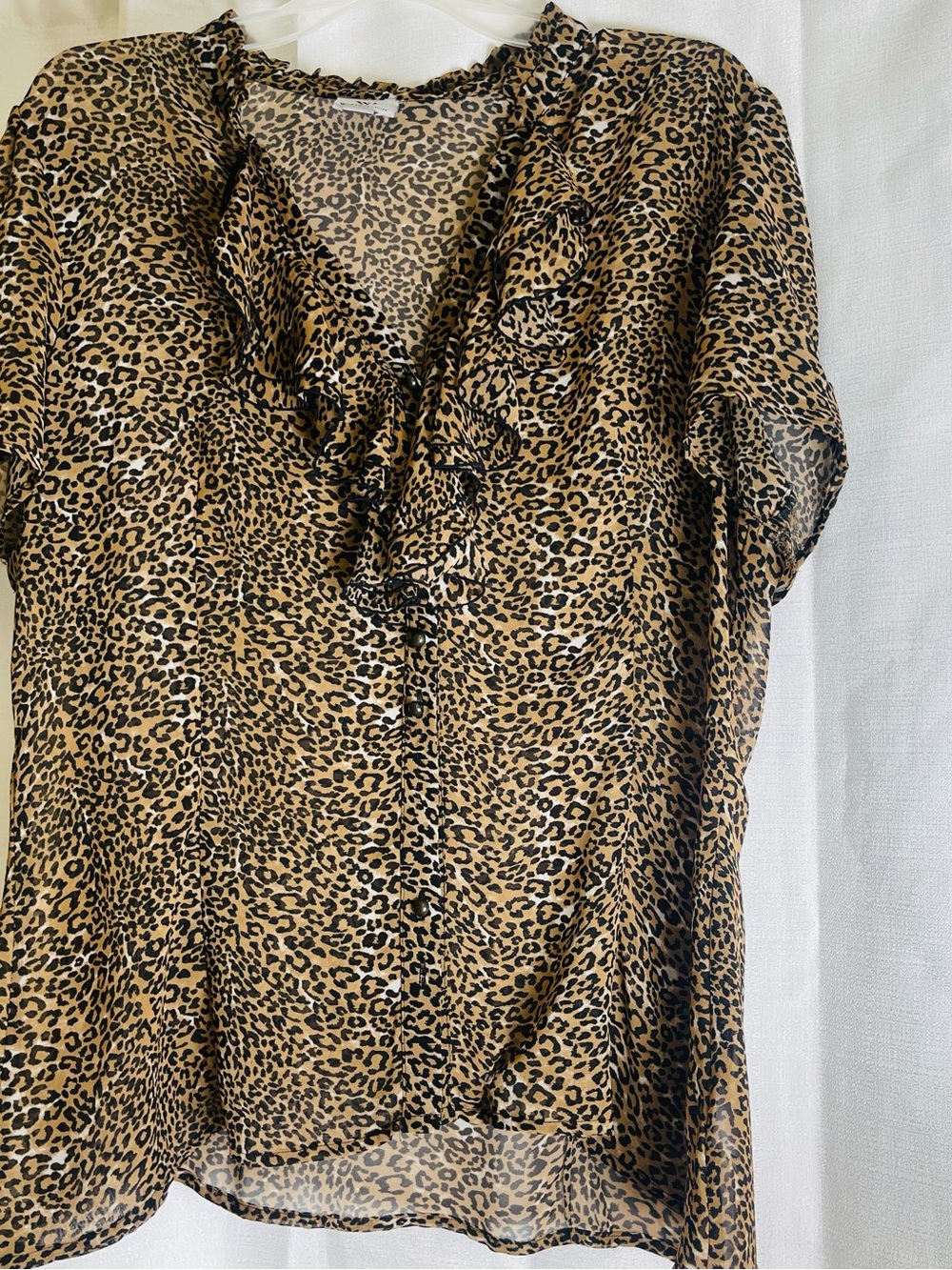 Worthington Leopard Print Ruffle V-Neck Blouse - Tan/Black